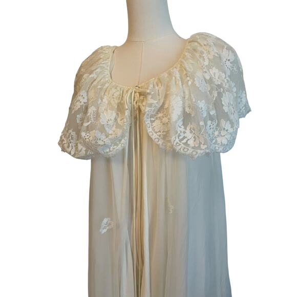 VTG. Leonora Lace Nylon Robe Size 12 Peignoir Bridal Renaissance Fairy Ethereal - Picture 5 of 11